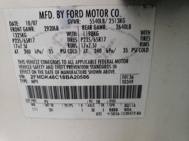 Photo 10 from auction – 2008 FORD EDGE SEL with VIN 2FMDK48C18BA20586