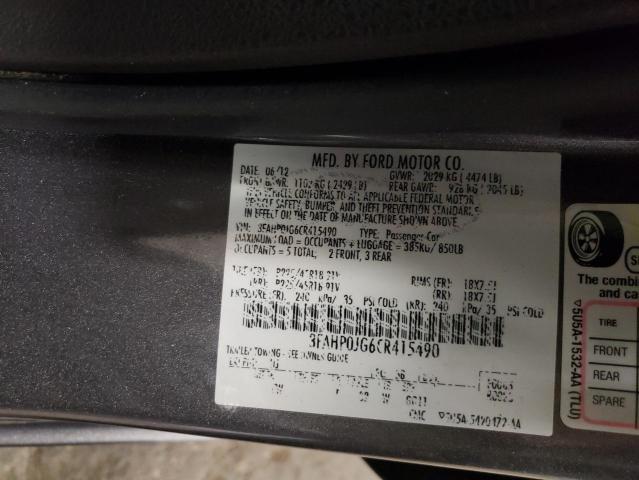 Photo 10 from auction – 2012 FORD FUSION SEL with VIN 3FAHP0JG6CR415490
