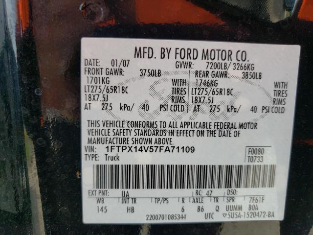 Photo 10 from auction – 2007 FORD F150 with VIN 1FTPX14V57FA71109