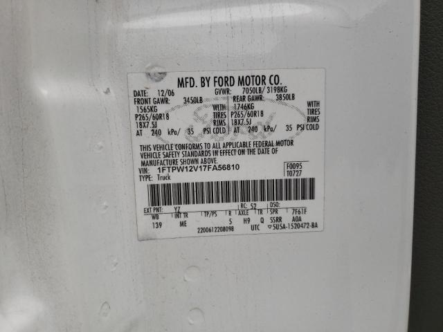 Photo 10 from auction – 2007 FORD F150 SUPER with VIN 1FTPW12V17FA56810