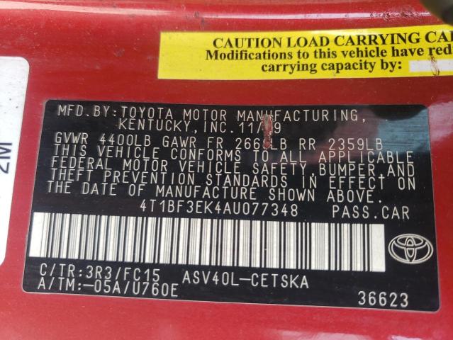 Photo 10 from auction – 2010 TOYOTA CAMRY BASE with VIN 4T1BF3EK4AU077348