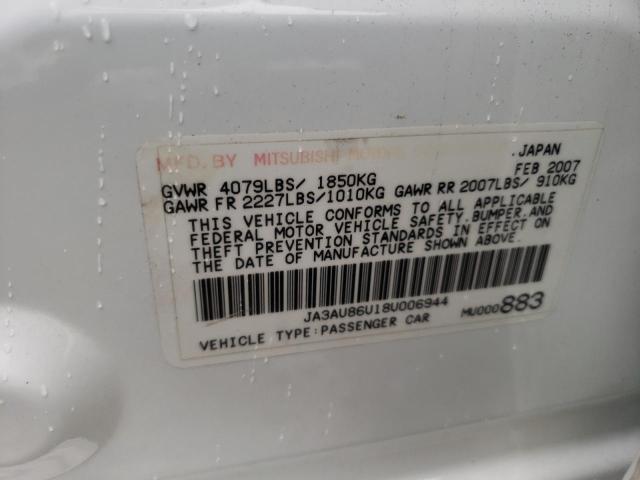 Photo 10 from auction – 2008 MITSUBISHI LANCER GTS with VIN JA3AU86U18U006944