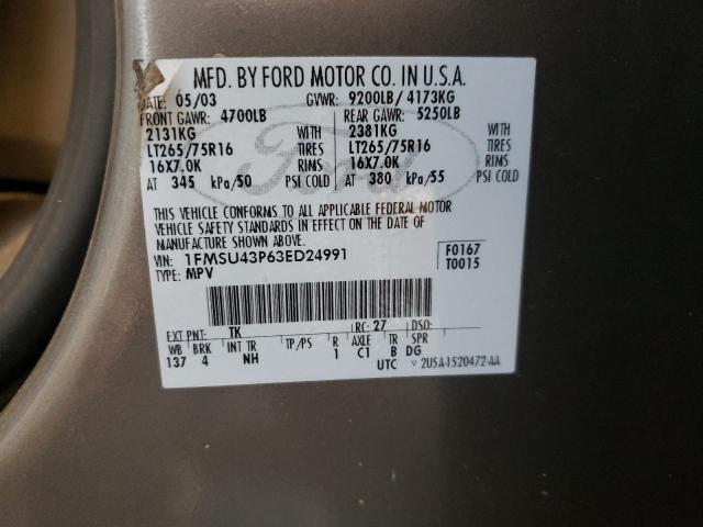 Photo 10 from auction – 2003 FORD EXCURSION with VIN 1FMSU43P63ED24991