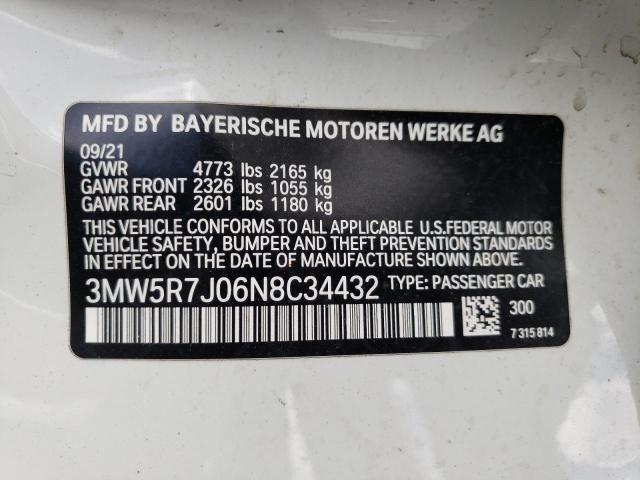 Photo 10 from auction – 2022 BMW 330XI with VIN 3MW5R7J06N8C34432