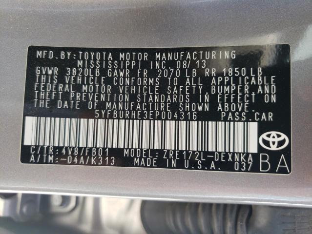 Photo 10 from auction – 2014 TOYOTA COROLLA L with VIN 5YFBURHE3EP004316