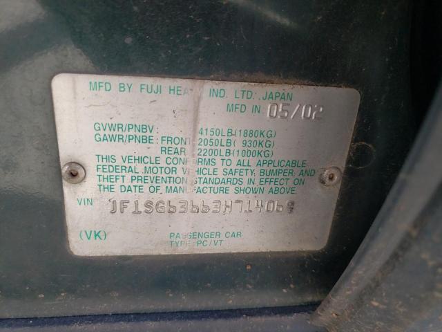 Photo 10 from auction – 2003 SUBARU FORESTER 2 with VIN JF1SG63663H714069