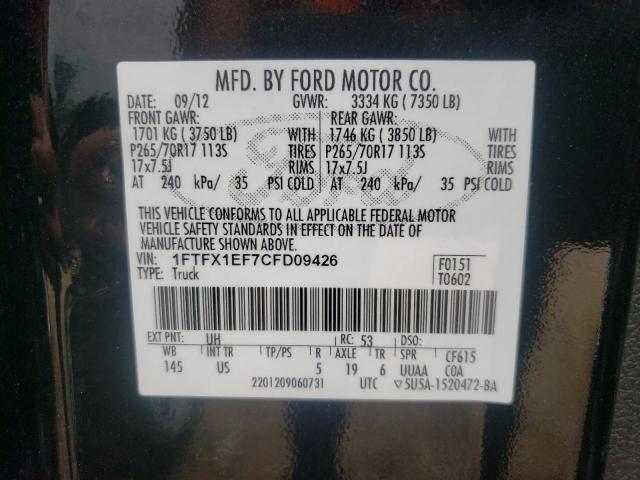 Photo 10 from auction – 2012 FORD F150 SUPER with VIN 1FTFX1EF7CFD09426