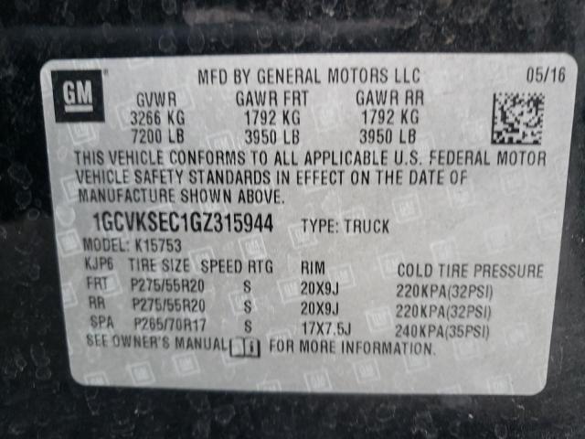 Photo 10 from auction – 2016 CHEVROLET SILVERADO with VIN 1GCVKSEC1GZ315944