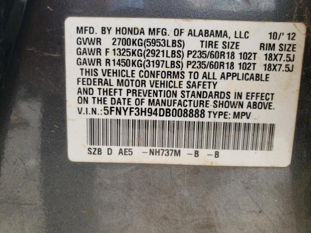 Photo 10 from auction – 2013 HONDA PILOT TOUR with VIN 5FNYF3H94DB008888