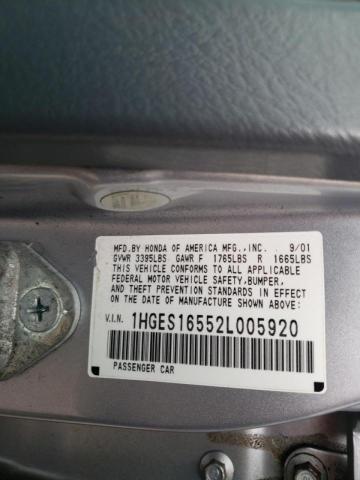Photo 10 from auction – 2002 HONDA CIVIC LX with VIN 1HGES16552L005920