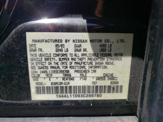 Photo 10 from auction – 2003 NISSAN ALTIMA BAS with VIN 1N4AL11D93C289780