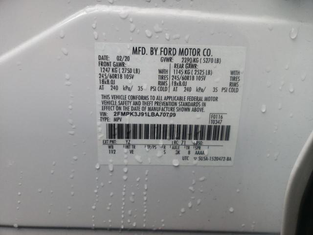 Photo 10 from auction – 2020 FORD EDGE SEL with VIN 2FMPK3J91LBA70709