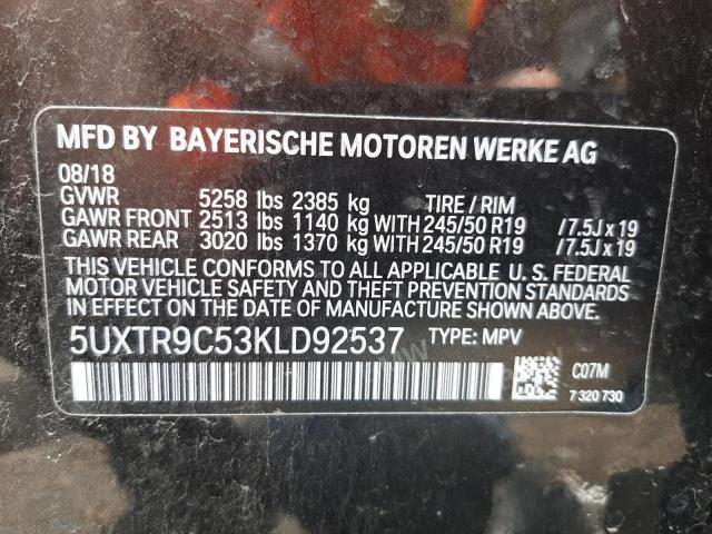 Photo 10 from auction – 2019 BMW X3 XDRIVE3 with VIN 5UXTR9C53KLD92537