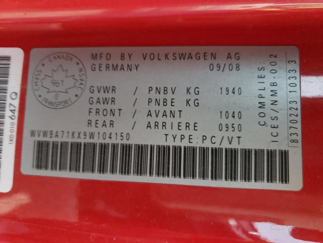 Photo 10 from auction – 2009 VOLKSWAGEN RABBIT with VIN WVWBA71KX9W104150