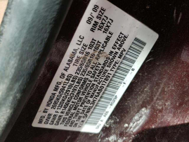 Photo 10 from auction – 2010 HONDA ODYSSEY EX with VIN 5FNRL3H76AB017891