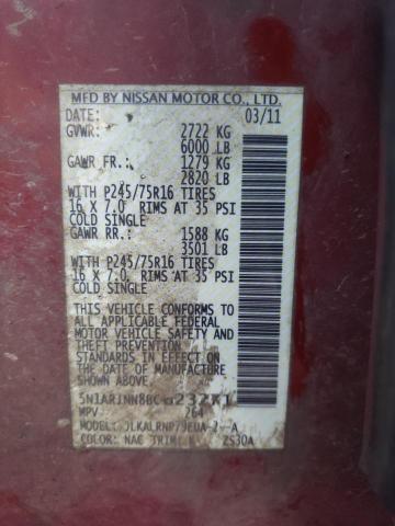 Photo 10 from auction – 2011 NISSAN PATHFINDER with VIN 5N1AR1NN8BC623271