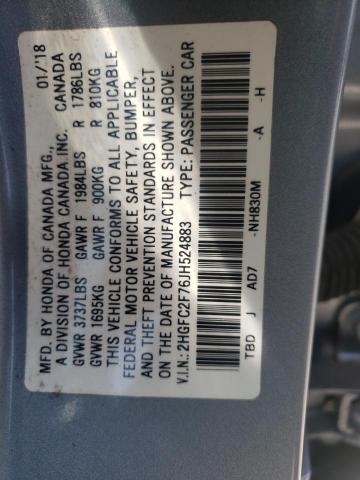 Photo 10 from auction – 2018 HONDA CIVIC EX with VIN 2HGFC2F76JH524883