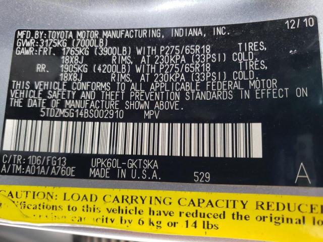 Photo 10 from auction – 2011 TOYOTA SEQUOIA SR with VIN 5TDZM5G14BS002910