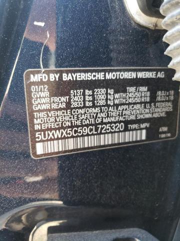 Photo 10 from auction – 2012 BMW X3 XDRIVE2 with VIN 5UXWX5C59CL725320