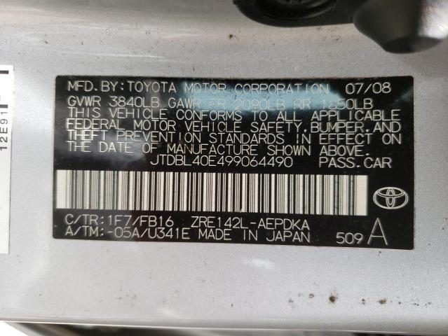 Photo 10 from auction – 2009 TOYOTA COROLLA BA with VIN JTDBL40E499064490