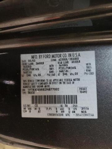 Photo 10 from auction – 2003 FORD F150 with VIN 1FTRX18W83NB77002