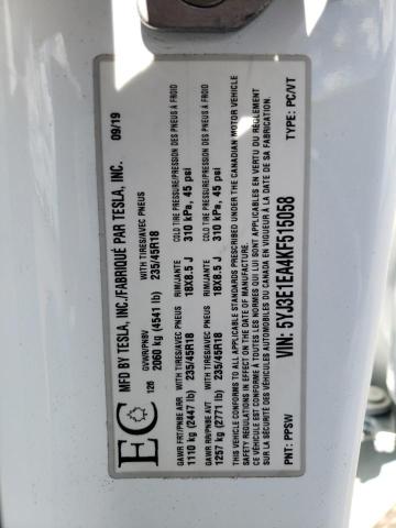 Photo 10 from auction – 2019 TESLA MODEL 3 with VIN 5YJ3E1EA4KF515058
