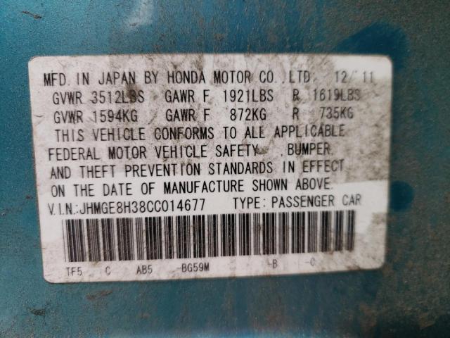 Photo 10 from auction – 2012 HONDA FIT with VIN JHMGE8H38CC014677