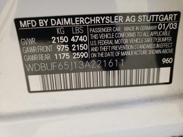 Photo 10 from auction – 2003 MERCEDES-BENZ E 320 with VIN WDBUF65J13A221611