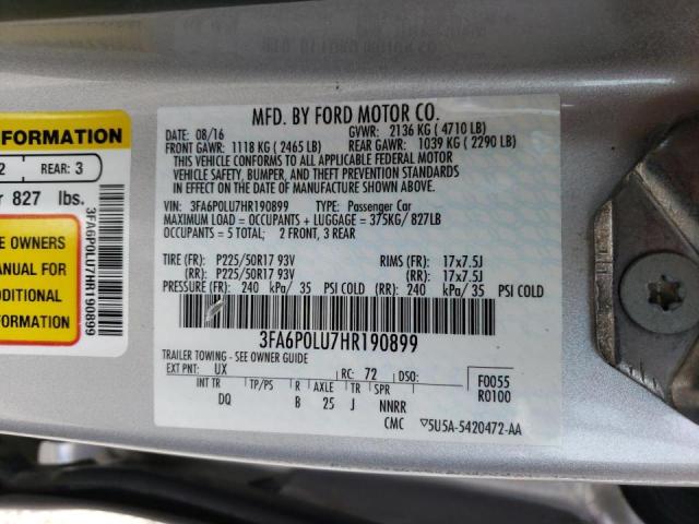Photo 10 from auction – 2017 FORD FUSION SE with VIN 3FA6P0LU7HR190899