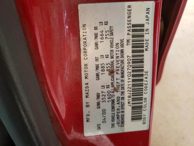 Photo 10 from auction – 2000 MAZDA PROTEGE ES with VIN JM1BJ2211Y0270907