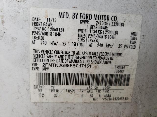 Photo 10 from auction – 2015 FORD EDGE SE with VIN 2FMTK3G98FBC17151