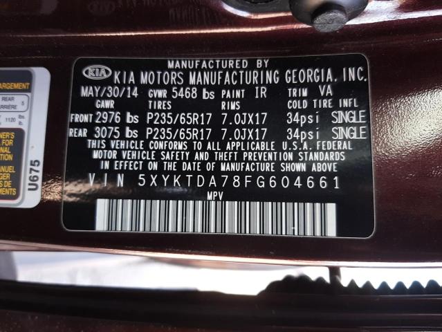 Photo 10 from auction – 2015 KIA SORENTO LX with VIN 5XYKTDA78FG604661