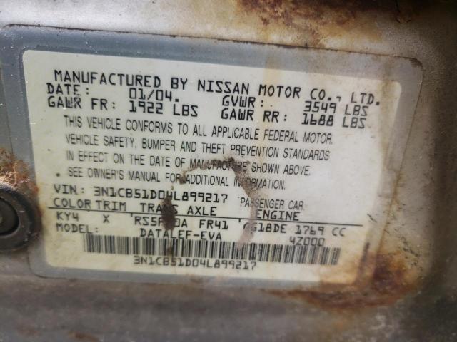 Photo 10 from auction – 2004 NISSAN SENTRA 1.8 with VIN 3N1CB51D04L899217