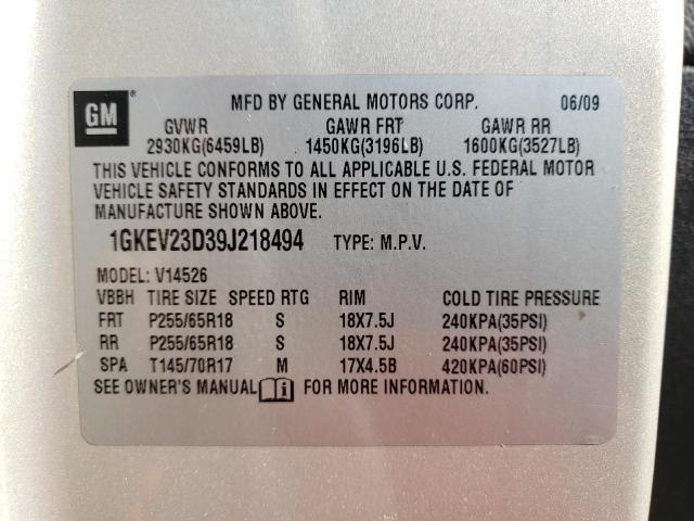 Photo 10 from auction – 2009 GMC ACADIA SLT with VIN 1GKEV23D39J218494