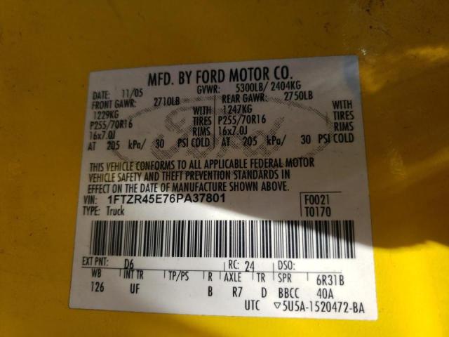 Photo 10 from auction – 2006 FORD RANGER SUP with VIN 1FTZR45E76PA37801