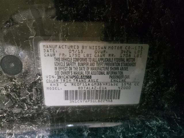 Photo 10 from auction – 2016 NISSAN VERSA S with VIN 3N1CN7AP5GL822988