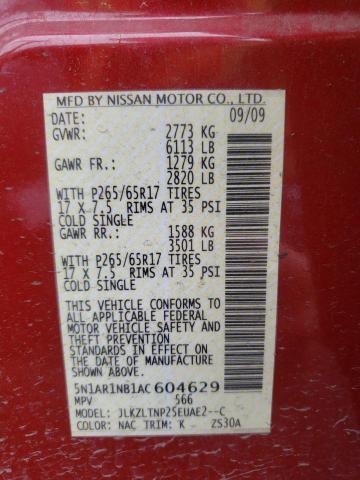 Photo 10 from auction – 2010 NISSAN PATHFINDER with VIN 5N1AR1NB1AC604629