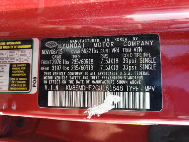 Photo 10 from auction – 2016 HYUNDAI SANTA FE S with VIN KM8SMDHF2GU161848