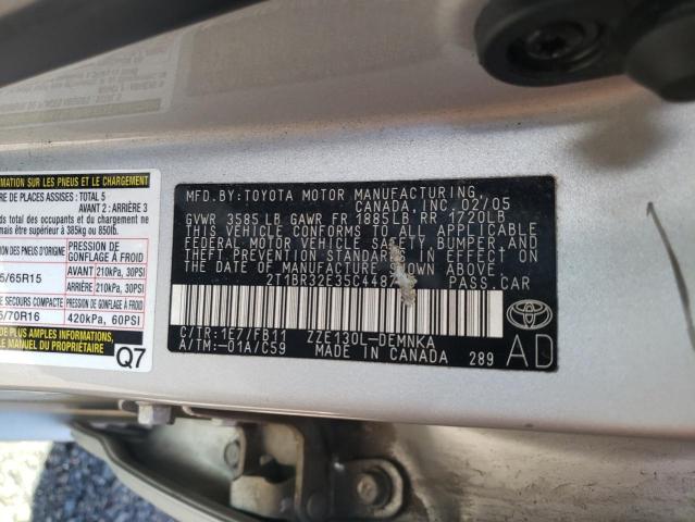 Photo 10 from auction – 2005 TOYOTA COROLLA CE with VIN 2T1BR32E35C448755