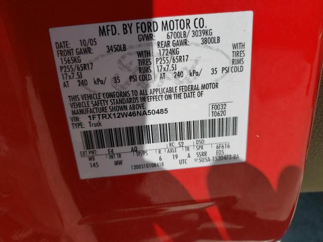 Photo 10 from auction – 2006 FORD F150 with VIN 1FTRX12W46NA50485