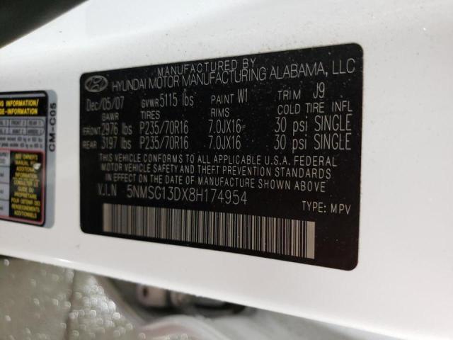 Photo 10 from auction – 2008 HYUNDAI SANTA FE G with VIN 5NMSG13DX8H174954