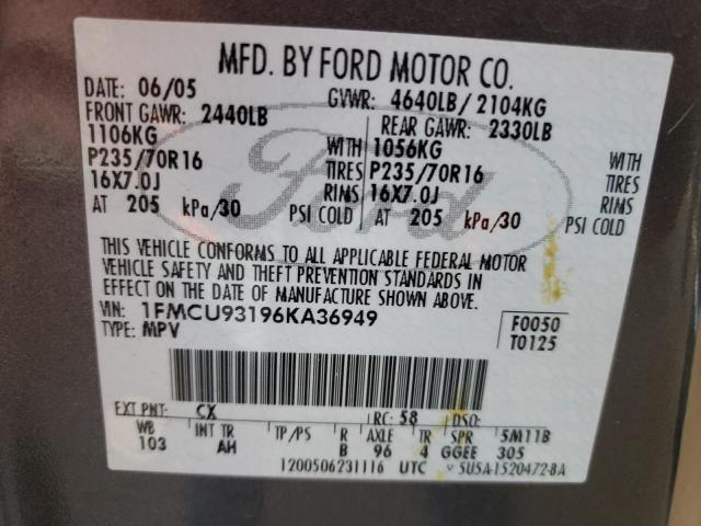 Photo 10 from auction – 2006 FORD ESCAPE XLT with VIN 1FMCU93196KA36949