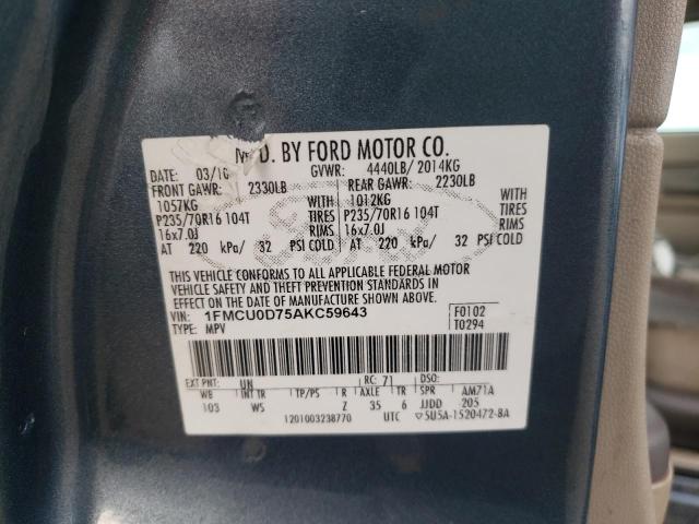 Photo 10 from auction – 2010 FORD ESCAPE XLT with VIN 1FMCU0D75AKC59643