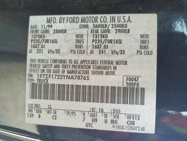 Photo 10 from auction – 2000 FORD F-150 with VIN 1FTZF1722YNA78765