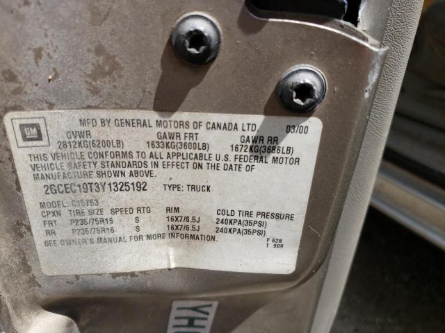 Photo 10 from auction – 2000 CHEVROLET 1500 with VIN 2GCEC19T3Y1325192