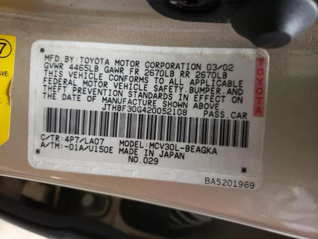Photo 10 from auction – 2002 LEXUS ES 300 with VIN JTHBF30G420052108