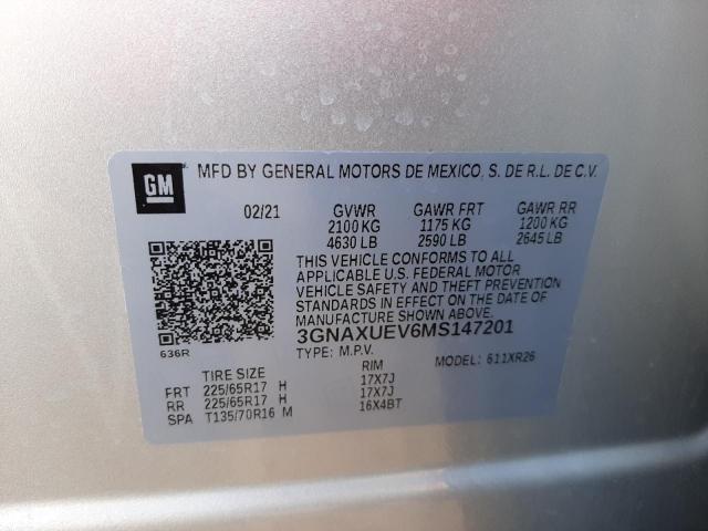 Photo 10 from auction – 2021 CHEVROLET EQUINOX LT with VIN 3GNAXUEV6MS147201