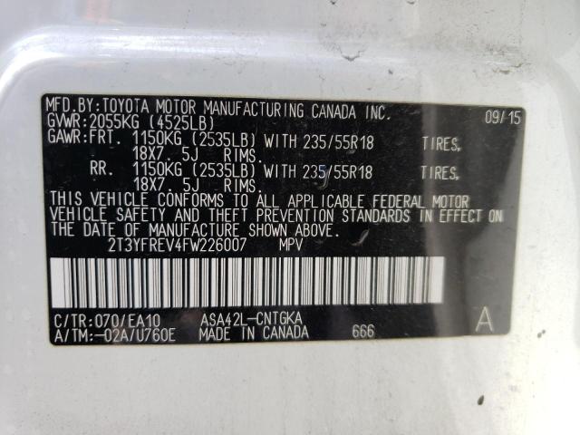 Photo 10 from auction – 2015 TOYOTA RAV4 LIMIT with VIN 2T3YFREV4FW226007