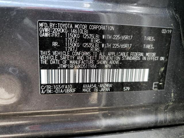 Photo 10 from auction – 2019 TOYOTA RAV4 XLE with VIN JTMP1RFV4KD511984
