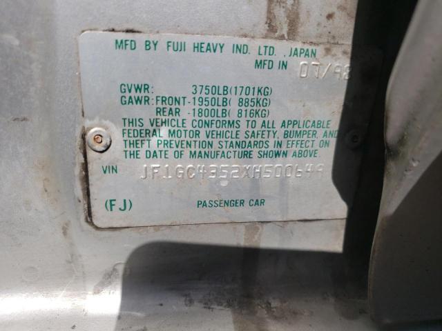 Photo 10 from auction – 1999 SUBARU IMPREZA L with VIN JF1GC4352XH500649